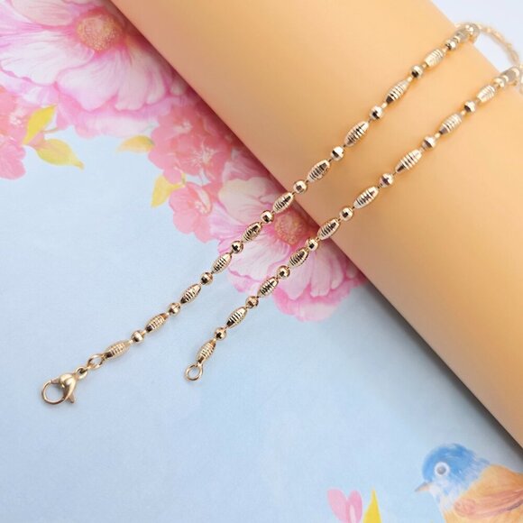 Rose Gold Polished Bead Necklace in 18K Gold Plated Finish - 50cm, XPNL0072 - Picture 9 of 12